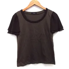 モザイク MOSAIQUE カットソー Tシャツ 切替シフォン 無地 シンプル 半袖 丸首 綿混 L グレーブラウン 茶 /HT12のサムネイル