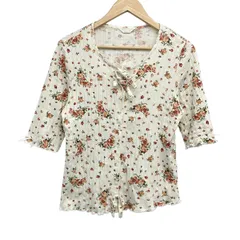 PINK HOUSE(ピンクハウス) カーディガン サイズL レディース美品  - 白×ボルドー×マルチ 七分袖/花柄/リボンのサムネイル