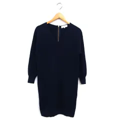 ビーミングバイビームス B:MING LIFE STORE by BEAMS ニット ワンピース Iライン ひざ丈 リブ Vネック バックジップ 長袖 S 紺 ネイビー /NT29のサムネイル