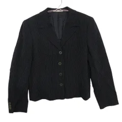 Aquascutum アクアスキュータム テーラードジャケット ウール100％ 日本製 ストライプ ブラック×ホワイト 11【L】 レディース 【中古】のサムネイル