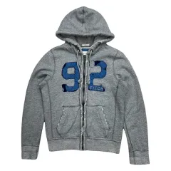 Abercrombie アバクロンビー センター ロゴ ヴィンテージ グレー フーディー Sのサムネイル