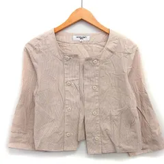 N.Natural Beauty Basic N.ナチュラルビューティーベーシック トッパー ジャケット ノーカラー ショート丈 ストライプ 柄 飾りボタン 七分袖 コットン 綿 M ベージュ /HT24のサムネイル