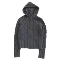 DKNY DONNA KARAN NEW YORK ダナキャランニューヨーク ブルゾン ケーブルニット ジャケット フード付き ジップアップ カーディガン アウター ダークグリーン S【S】 レディース 【中古】のサムネイル