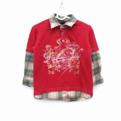 ベビーギャップ BABY GAP 子供服 トレーナー シャツ 長袖 プリント 刺繍 ドッキング 重ね着風 チェック 柄 100 レッド 赤 ベージュ /HT17のサムネイル