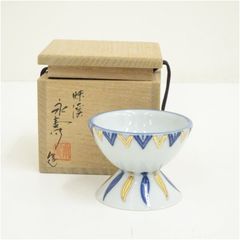 九谷焼」四代目【矢口 永寿】(造) 『丸三宝 蓋置』共箱※美品 茶道具