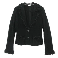 美品 FOXEY BOUTIQUE フォクシー ブティック テーラードジャケット シルク混 アンゴラ混 ツイード フリンジ ブレザー ブルゾン アウター 2B 上着 ブラック 40【M】 レディース 【中古】のサムネイル