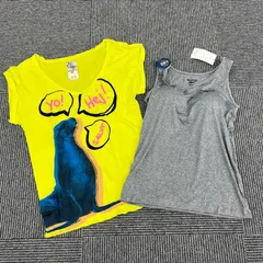 Reebok レディース トレーニングウェア　トップス 2枚セット 半袖Tシャツ タンクトップ　イエロー　グレー　 Lサイズのサムネイル