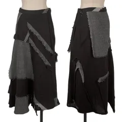 ヨウジヤマモト ファムYohji Yamamoto FEMME 裁ち切りパッチワークデザインスカート 黒グレーM位のサムネイル