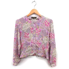 ハーディエイミス HARDY AMIES ノーカラー シャツ ブラウス タック 花柄 クロップド 長袖 9 紫 パープル ピンク /NT8のサムネイル