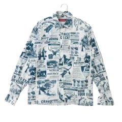 HideandSeek ハイドアンドシーク 長袖シャツ ニュースペーパー ホワイト×ターコイズブルー S メンズ 【中古】のサムネイル