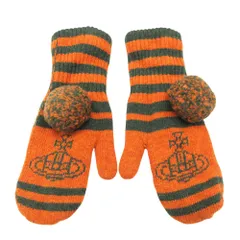 Vivienne Westwood ヴィヴィアンウエストウッド 手袋 ミトン ウール グローブ ポンポン付き オーブ ロゴ ボーダー柄 オレンジ レディース 【中古】のサムネイル