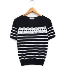 デビュー ド フィオレ Debut de Fiore BY LAISSE PASSE レッセパッセ ニット セーター 半袖 レース ボーダー 38 ネイビー 紺 /KT2のサムネイル