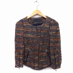 ザラ ベーシック ZARA BASIC ニット ジャケット ノーカラー 綿混 ウール混 ミックス 柄 ラメ混 XS ブラウン 茶 /HT8のサムネイル