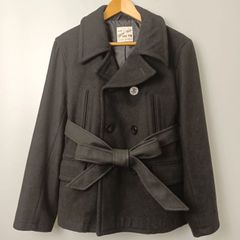 グローバルワーク GLOBAL WORK ウール混 ベルト付き ピーコート 【L】 ブラック／黒 古着