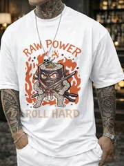 RAW POWER ROLL HARD 侍巻き寿司 炎ヴィンテージグラフィック メンズオーバーサイズ