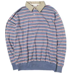 LONDON FOG ロンドンフォグ アメリカ製 ヴィンテージ ボーダーニットロングスリーブポロシャツ XL BLUE 長袖 MADE IN USA トップス g27457のサムネイル