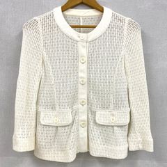 【9/30まで最終値下げ！】コムサデモード COMME CA DU MODE 丸首 クルーネック カーディガン アウター ホワイト 綿 麻 サイズ11 レディース