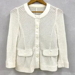 コムサデモード COMME CA DU MODE 丸首 クルーネック カーディガン アウター ホワイト 綿 麻 サイズ11 レディースのサムネイル
