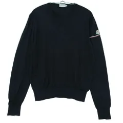 MONCLER モンクレール ニット Vネック ワッペン トリコロールライン リブ袖口 長袖 コットン トップス ネイビー L【L】 メンズ 【中古】のサムネイル