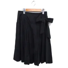 パオラフラーニ PAOLA FRANI ラップ スカート プリーツ フレア ロング リボン コットン 綿 38 黒 ブラック /NT13のサムネイル