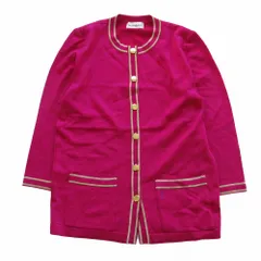美品 YVES SAINT LAURENT イヴ・サンローラン コート カサンドラロゴ バイカラー 金ボタン ノーカラー ニットコート アウター パープル M レディース 【中古】のサムネイル