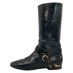 VALENTINO ビックロゴ ロングブーツ ブーツ レザー ブラック 36.5