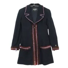 CHANEL シャネル チェスターコート ツイード ジップ ジャケット トリミング アウター ネイビー レディース 【中古】のサムネイル