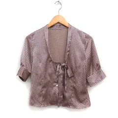 クローラ crolla ドット シャツ ブラウス 半袖 リボンネック サテン 38 ベージュ /FT14のサムネイル