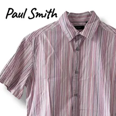 Paul Smith LONDON ポールスミスロンドン メンズ 半袖 シャツ ドレスシャツ カラー ピンク ワイン レッド 赤 白 マルチ ストライプ コットン 綿 100% L 綺麗目 カジュアル オフィスカジュアル ビジネス 春 夏 美品 1550BCのサムネイル