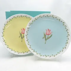 未使用 TIFFANY＆Co. ティファニー ピンクチューリップ 中皿 2枚 セット イエロー ブルー SO4211P1 のサムネイル