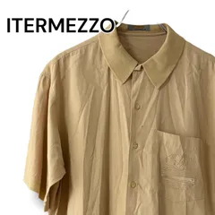 INTERMEZZO インターメッツォ ダーバン メンズ 半袖 シャツ ポロシャツ カラー ベージュ 薄茶 レーヨン コットン 綿 50% M 日本製 レナウン クリーニング済 ポケット 刺繍 衿 ニット 切替 レトロ ヴィンテージ 古着 1555BCのサムネイル