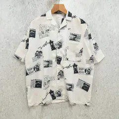 Rocky Monroe ロッキーモンロー シャツ オーバーサイズ 半袖総柄 オープンカラー 開襟シャツ Mサイズ ホワイト □〇のサムネイル