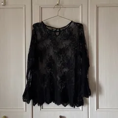 ドウドウ　ドゥドゥ　DouDou　レース　ブラウス シャツ トップス　レディース　blouse　shirt　Tops　ladies　lace　黒 ブラック BLACK クロ くろ　F フリーサイズ　長袖のサムネイル