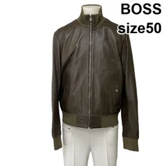 ◆ ボス BOSS レザージャケット ボンバージャケット 長袖 リブ切替 スタンドカラー ダークブラウン系 ラムレザー 50 L メンズ S6I517のサムネイル