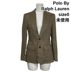 ◆ 未使用 ポロバイラルフローレン Polo テーラードジャケット ブレザー 長袖 ヘリンボーン柄 茶色系 麻 絹 毛 0 S 7号 レディース S6I533のサムネイル