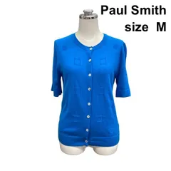 □ ポールスミス Paul Smith カーディガン クルーネック 半袖 フロントボタン ブルー 麻混 M 9号 レディース Z6C600のサムネイル