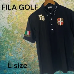 07194　FILA GOLF　フィラゴルフ　刺繍ワッペン付き半袖ポロシャツ　ブラック　黒色　Ｌサイズ　メンズのサムネイル