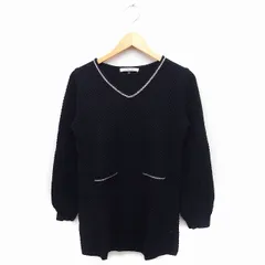 アンレリッシュ UNRELISH チュニック ニット セーター 長袖 Vネック ビーズ装飾 M ブラック 黒 /FT21のサムネイル
