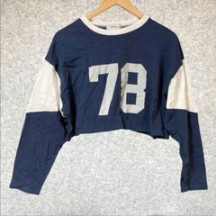 forksy. フォルクシー ナンバリング 78 クロップド丈 長袖カットソー フットボールTシャツ リンガー Tシャツ ショート丈 ネイビー ホワイト 紺 白 レディース F フリーサイズ