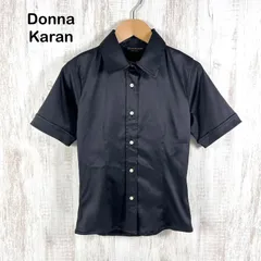 新品未使用 美品 Donna Karan New York ダナキャラニューヨーク シルク 光沢 半袖シャツ ブラックのサムネイル
