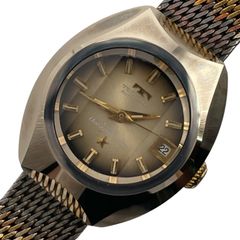 稼働 TECHNOS GOLD Borazon Lady テクノス ゴールド ボラゾン レディ 腕時計 自動巻き 手巻き 3針 デイト カットガラス ブラウン文字盤 AT 純正ベルト 機械式 ゴールド 【y20】