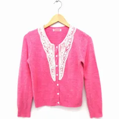 ディップドロップス Dip Drops カーディガン ニット レース 丸首 長袖 M ピンク /FT35のサムネイル