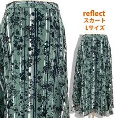 Reflect スカート 緑 ストライプ フレア ボタニカル柄 L リフレクト #26-0558のサムネイル