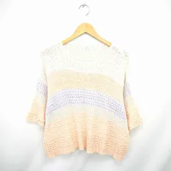 フラワー FLOWER ニット セーター 丸首 ボーダー 七分袖 薄茶 ベージュ ピンク /TT18のサムネイル