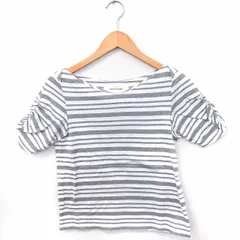 ジュエルチェンジズ Jewel Changes アローズ Tシャツ カットソー ボーダー くしゅくしゅ袖 丸首 半袖 コットン 綿 グレー 灰 ホワイト 白 /FT26のサムネイル