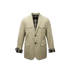 77e18 BURBERRY バーバリー テーラードジャケット ブレザー 背抜き 裏地チェック柄 Lサイズ ベージュ コットン メンズo07tのサムネイル
