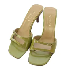 グッチ GUCCI サンダル ミュール エナメル スクエアトゥ 34C 黄緑 グリーン /TK ■GY62のサムネイル