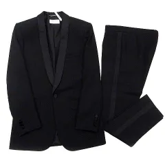 サンローラン パリ SAINT LAURENT PARIS エディ期 スーツ 上下 スモーキング タキシード ジャケット スラックス パンツ セットアップ 398944 YYL99 ブラック 黒 44 美品のサムネイル