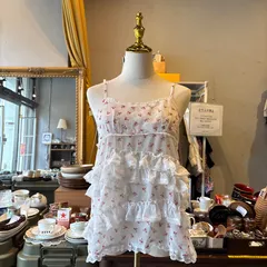 要S　【東あずま店　併売品】　TINA:JOJUN　ティーナジョジュン　キャミソール　camisole　lace　レース　フリル　ブラウス シャツ トップス　レディース　blouse　shirt　Tops　ladies　花柄　総柄　Y2K　平成ギャルのサムネイル