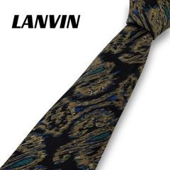 【美品】LANVIN ランバン ネクタイ 総柄 シルク 100% フランス製 黒 青